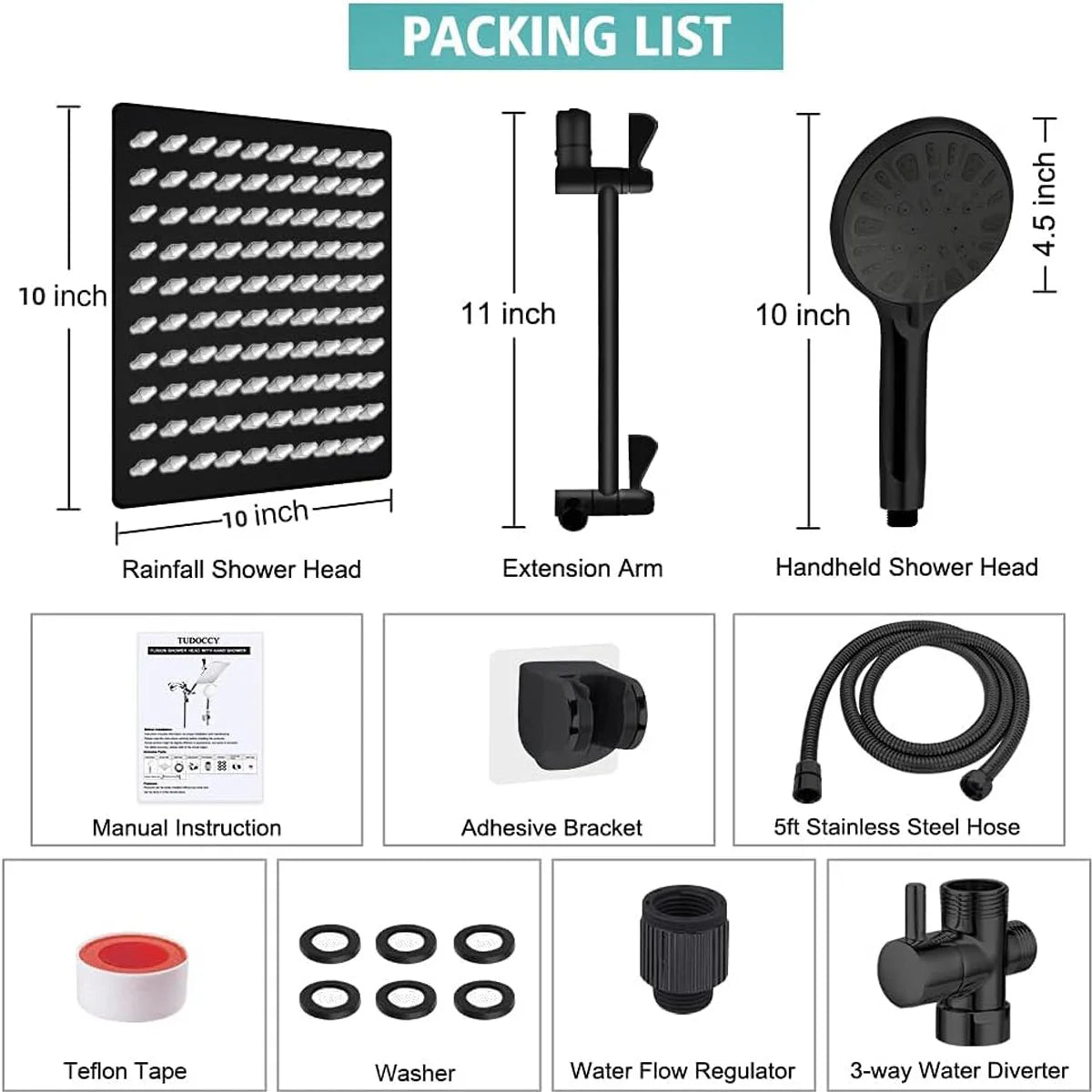 High Pressure Rain Shower Head Combo